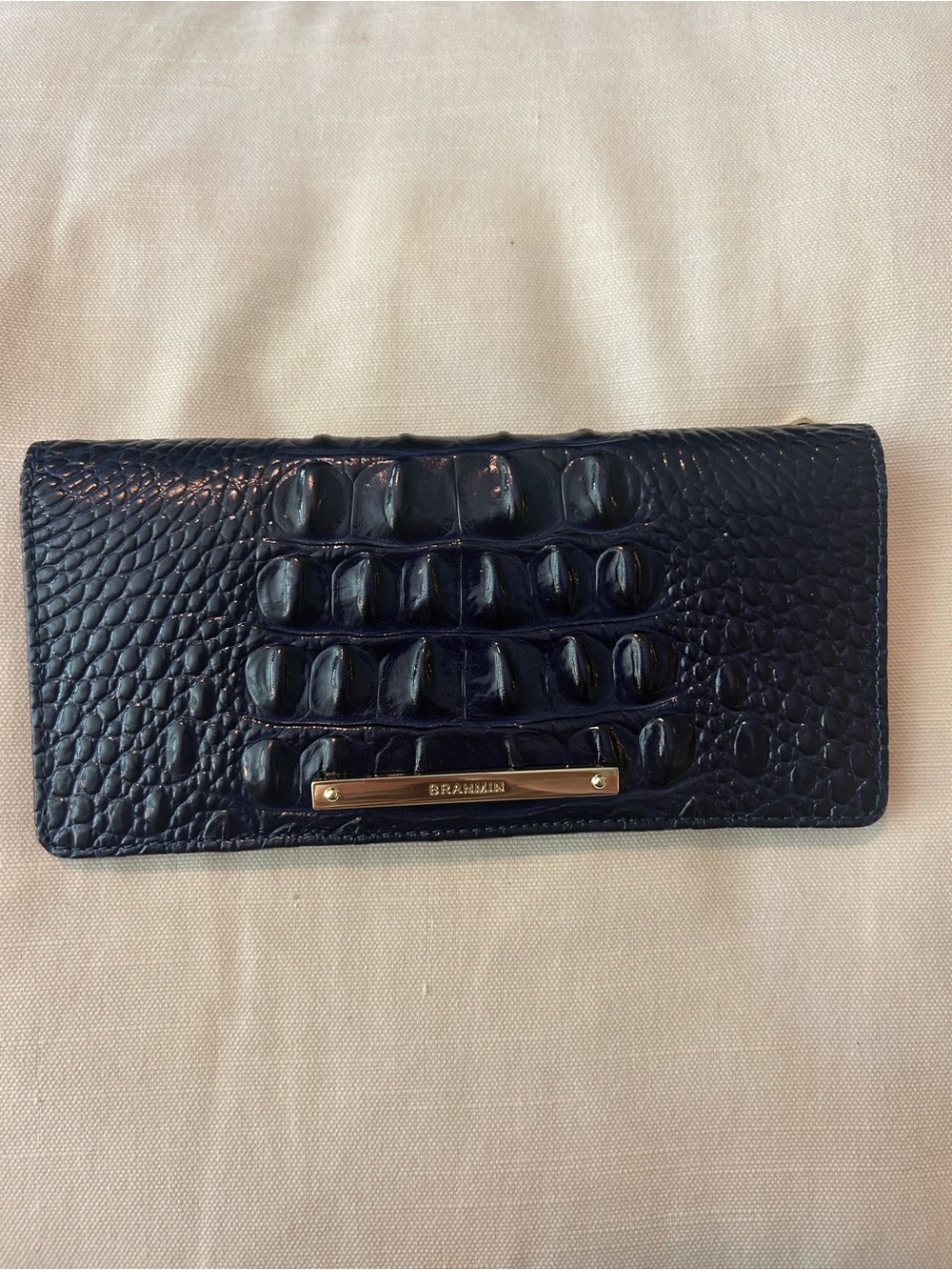 Brahmin Eggplant Purple Black Embossed Leather Continental Wallet